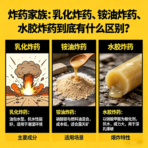 花山炸药家族：乳化炸药、铵油炸药、水胶炸药到底有什么区别？